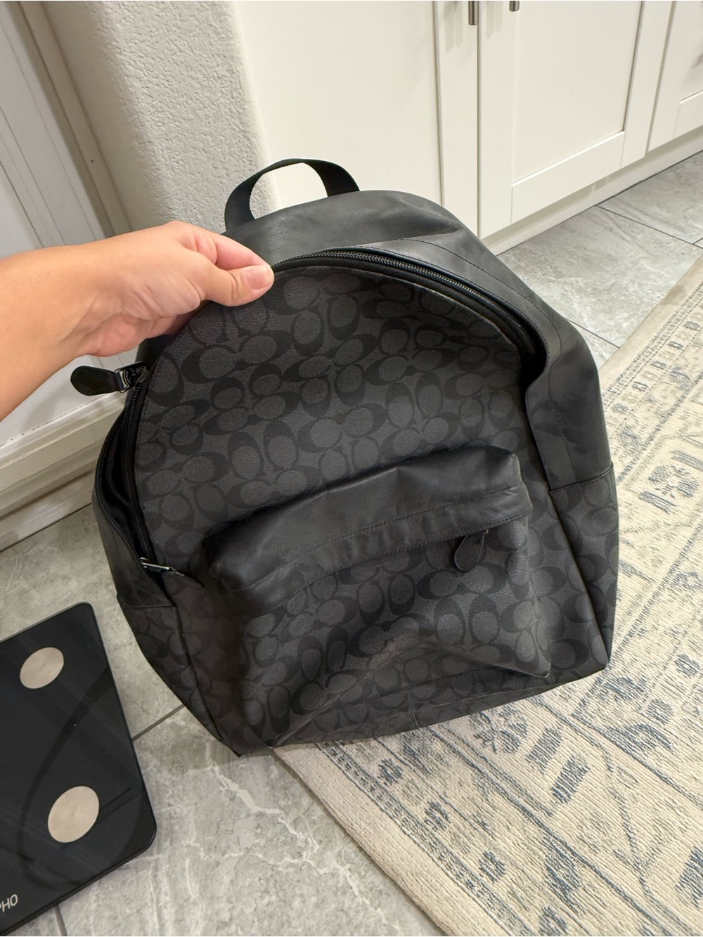 Coach Men’s Large Black Signature Backpack Leather Trim